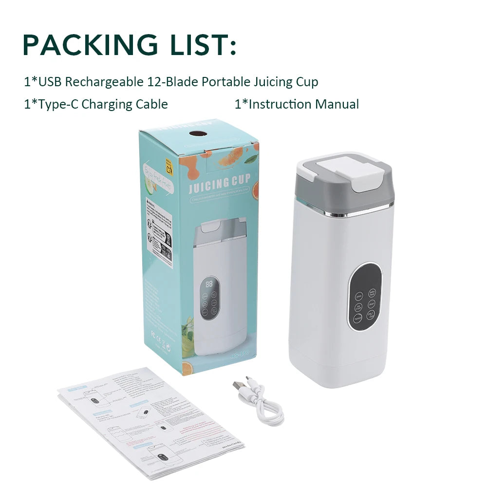 6-Blade Portable Electric Juicer Cup – USB Rechargeable Personal Blender