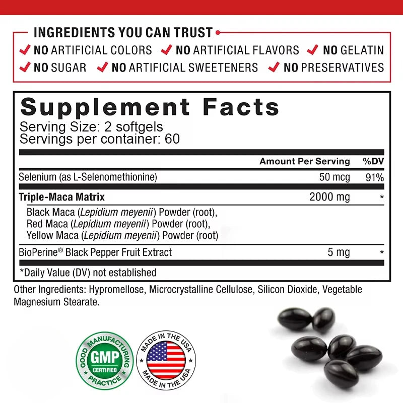 Maca Root Capsules – Black, Red & Yellow Maca Blend