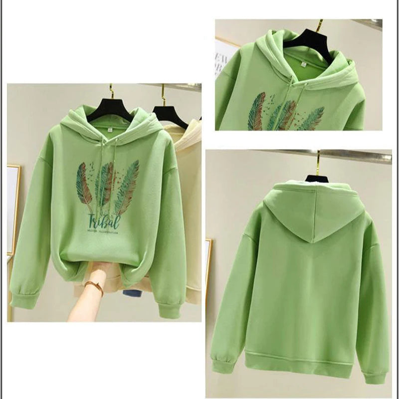 Women Feather Printed Hoodie